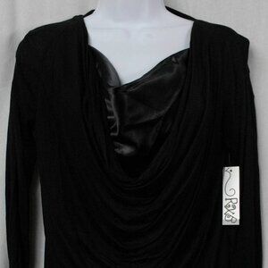 Ladies RXB Drape Neckline Long Sleeve Blouse Black Size Small